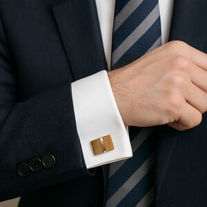 Vintage Cuff Links goldtone metal ridged oblong